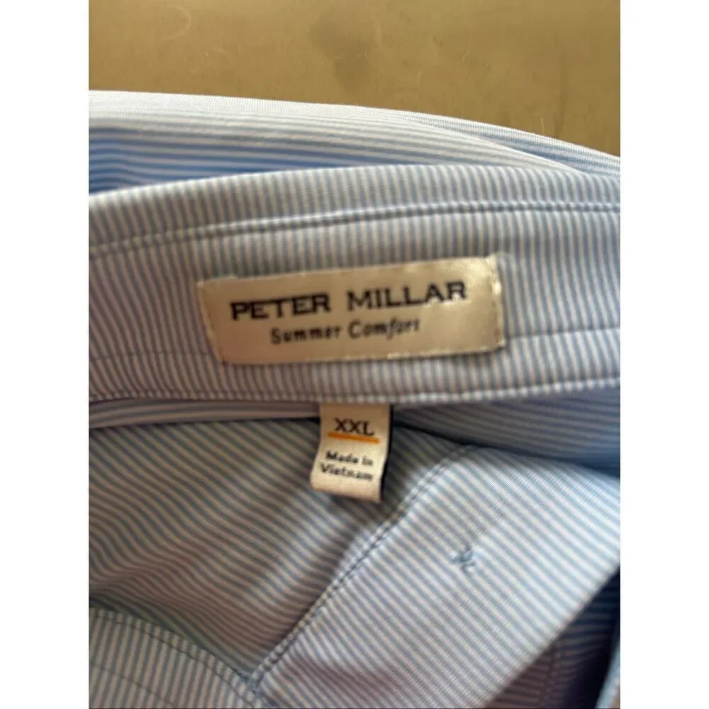 Peter Millar Summer Comfort Mens  Short Sleeve Blue Striped Golf Shirt Size XXL